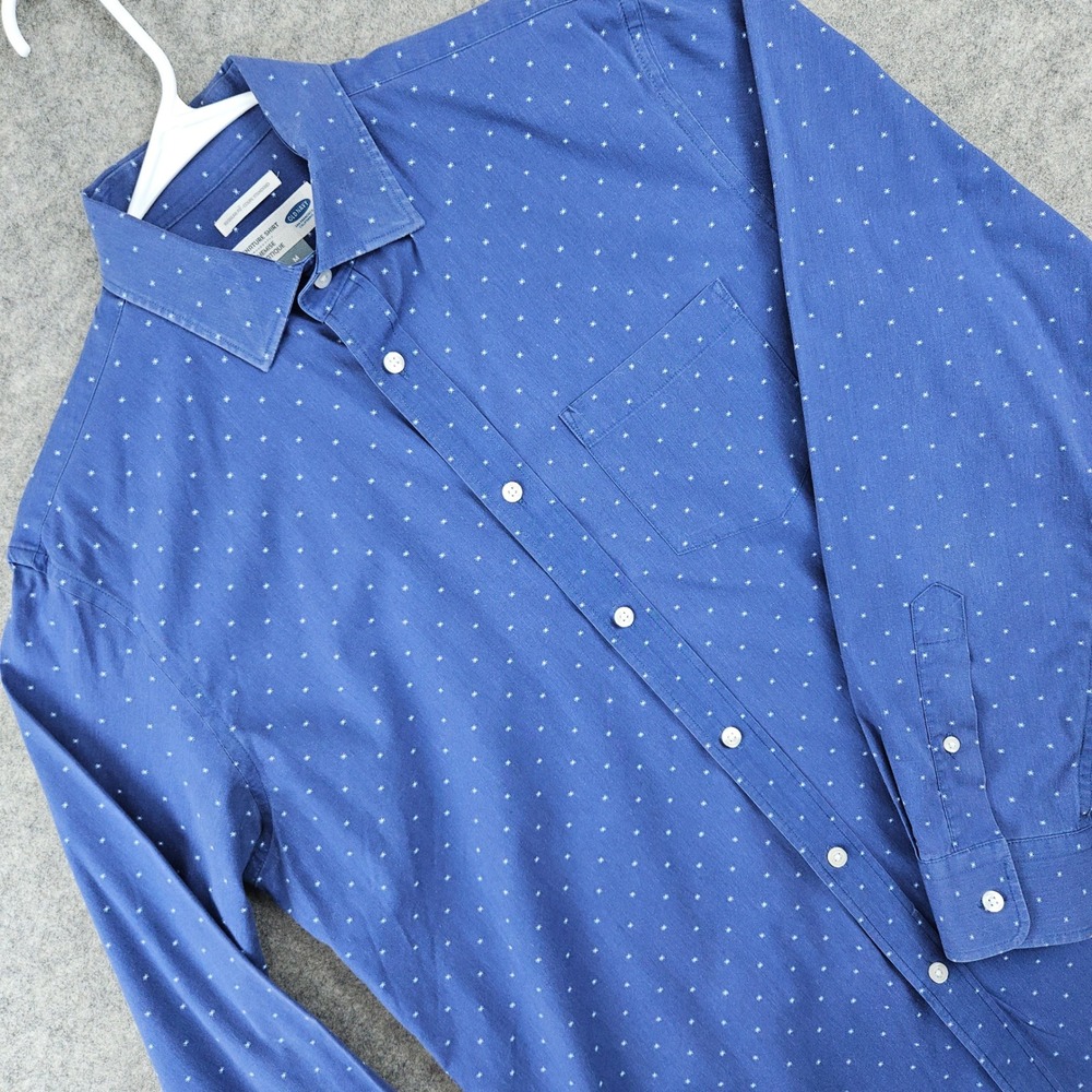 Old Navy Signature Shirt Men's Medium Blue Geometric Print Long Sleeve Regular